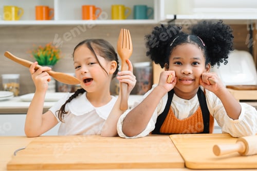 Preview: Child in classroom at school, Kid dressed Science lab coat. Science concept