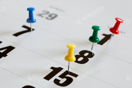Preview: Pushpins on calendar, Busy and overworking days