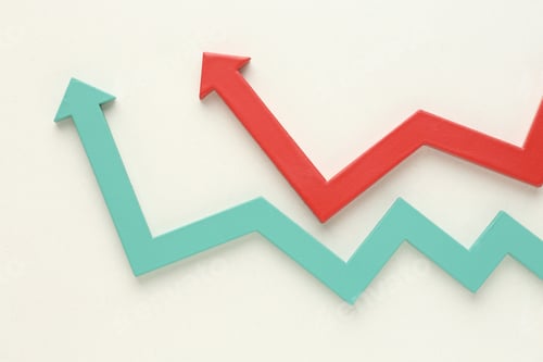 Preview: Multicoloured arrows pointing up and down. Symbolise growth progress