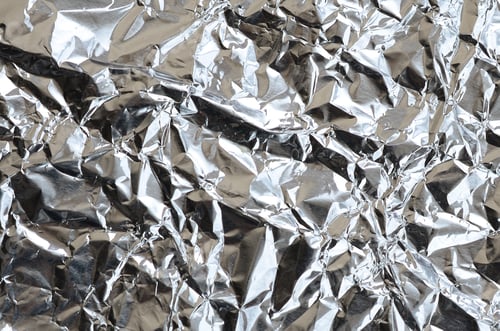 Preview: Thin wrinkled sheet of crushed tin aluminum silver foil background