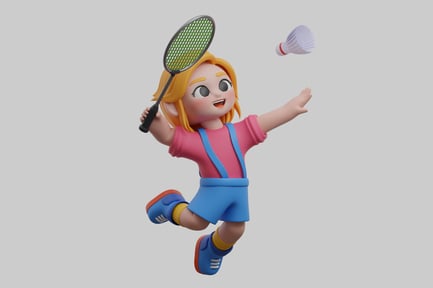 Preview: Cartoon girl playing badminton asset