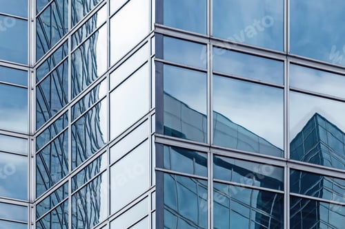 Preview: corner of glass business center building, urban architecture background