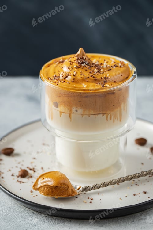 Preview: Dalgona coffee. drink with coffee foam and milk
