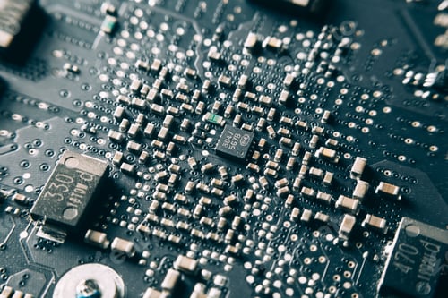 Preview: Printed Circuit Board with electrical components.
