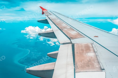 Preview: blue sky with the clouds from the plane view