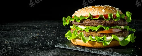 Preview: Burger with juicy beef,tomatoes and salad.