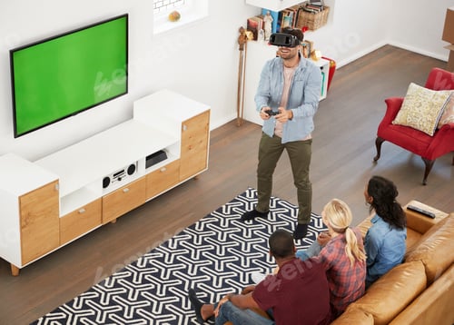Preview: Friends Playing Computer Game With Virtual Reality Headset