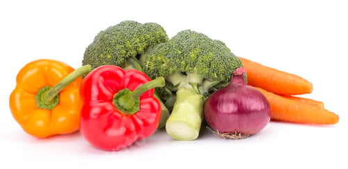 Preview: Fresh vegetables: brocolli, bell peppers, carrot, onion isolated on white background
