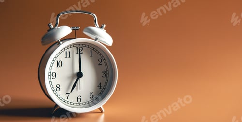 Preview: White alarm clock on brown background isolated.