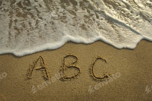 Preview: Alphabet Letters A B C Handwritten In Sand On Beach