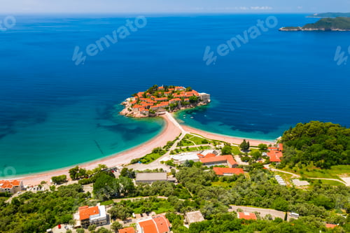 Preview: Aerial view of Sveti Stefan island in Budva, Montenegro
