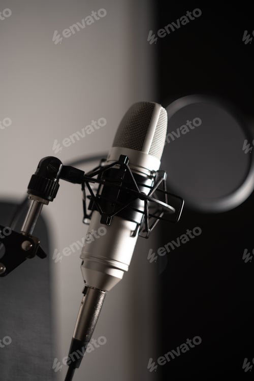 Preview: Vertical closeup shot of a recording studio microphone