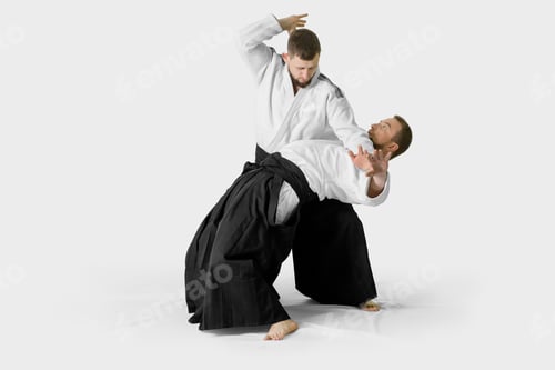 Preview: Two Caucasian Men Are Practicing Aikido On The Tatami (Isolation Path Included)