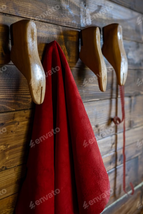 Preview: Red Cloth Drapped from Wooden Shoe Forms
