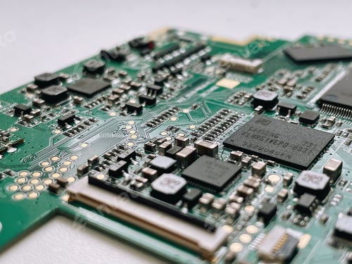 Preview: Closeup of electronic circuit board with processor. Electronic computer hardware technology