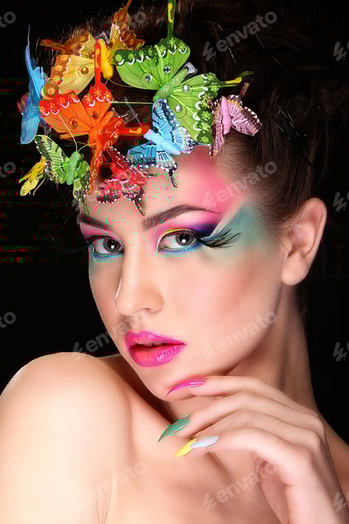 Preview: Fashion Brunette Model Portrait. Hairstyle. Haircut. Professional Makeup. False Eyelashes