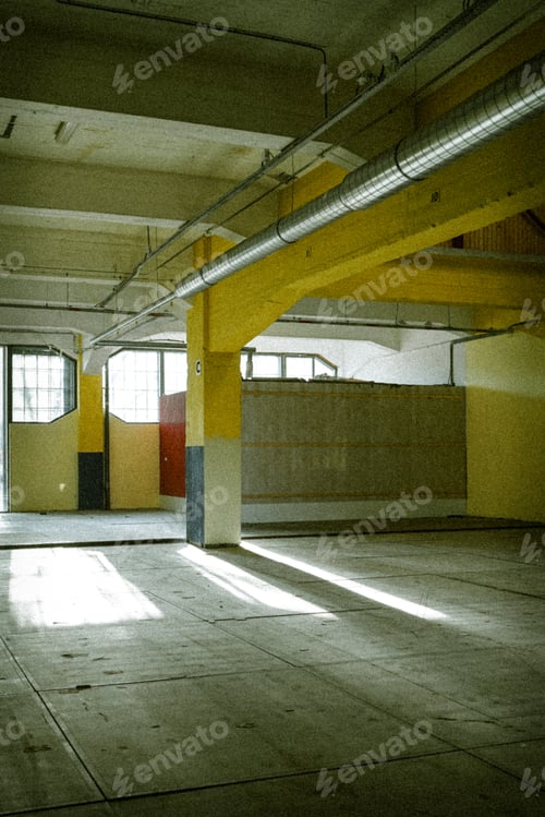 Preview: Empty Building Interior with Light and Shadow
