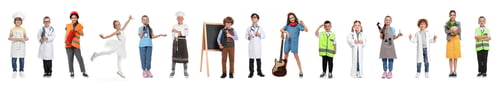 Preview: Future profession. Cute children copying people from different occupations on white background