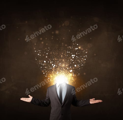 Preview: Business Man With Glowing Exploding Head Concept