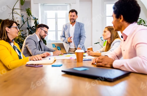 Preview: Group of business people working in office.