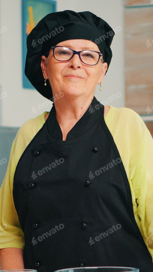 Preview: Old lady wearing chef apron