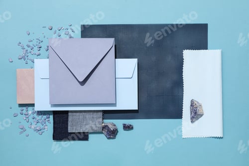 Preview: Flat lay of creative moodboard composition, top view