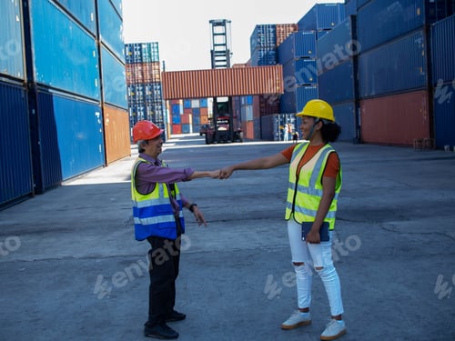 Preview: foreman engineer male and female touch hand father dad and son construction helmet friend industry