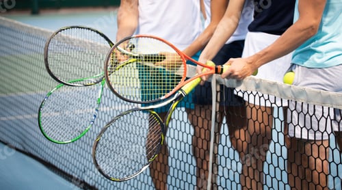 Preview: Fit happy poeple playing tennis together. Sport concept