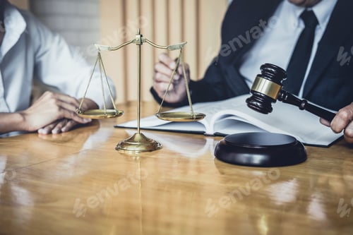 Preview: Male lawyer or Counselor working in courtroom have meeting with client are consultation with