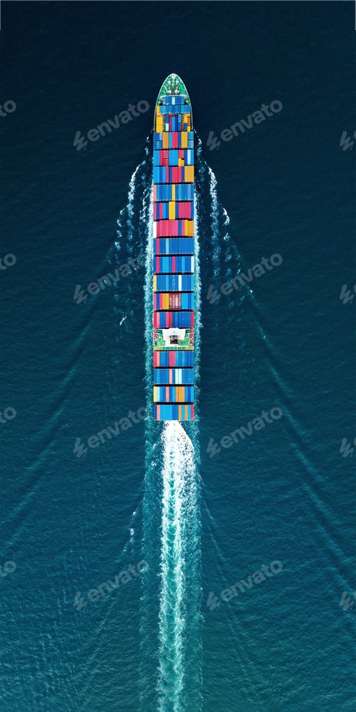 Preview: Cargo container Ship, cargo maritime ship with contrail in the ocean ship carrying container