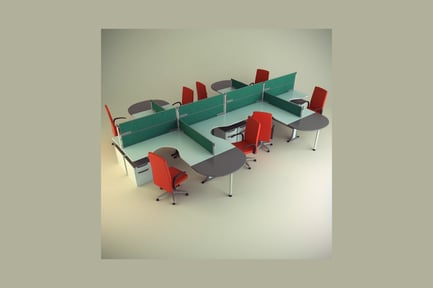 Preview: Circular arrangement of six office desks and chairs