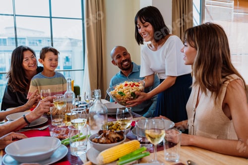 Preview: Family and friends reunion at home. family gathering enjoying dinner party meal together