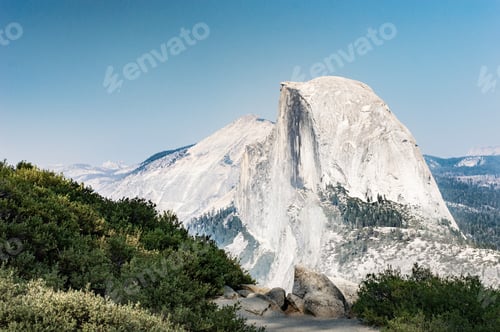 Preview: Picturesque landscape of Half Dome in the mountains of California on a sunny day