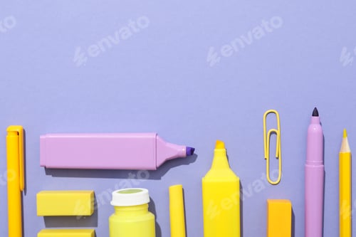 Preview: Concept of different stationery accessories, space for text