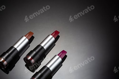 Preview: colorful lipstick on black background with spot light, cosmetic products.