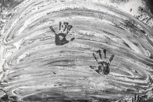 Preview: Traces of child's hands on the baking flour