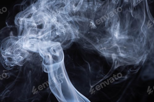 Preview: White Flowing Smoke Cloud on Black Background