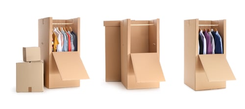 Preview: Set of cardboard wardrobe boxes on white background