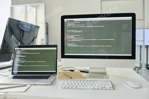 Preview: Workplace of programmer with computers