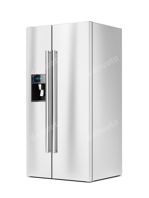 Preview: Sleek Stainless Steel Refrigerator Appliance on White Background