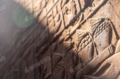 Preview: Detail of beautiful natural light on an ancient egyptian drawings inside the Luxor Temple