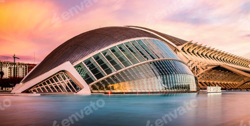 Preview: The city of the Arts and Sciences, Ciudad de las Artes y las Ciencias at sunset in Valencia, Spain.