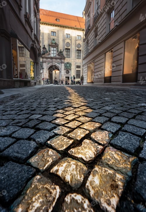 Preview: Golden cobblestones at Viscardigasse - Munich, Bavaria, Germany