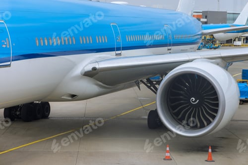 Preview: Front view of landed airplane in a terminal of at the John F. Kennedy International Airport