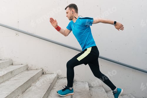 Preview: Young man practicing interval workout on stairs