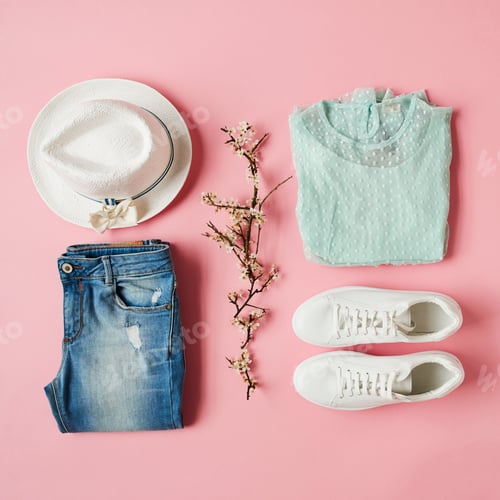 Preview: Flat Lay Shot Of Girls Spring Clothing And Accessories