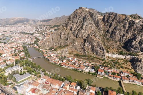 Preview: Old Ottoman houses view by the Yesilirmak River in Amasya City