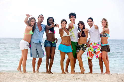 Preview: Happy Group Of People At The Beach With Thumbs Up