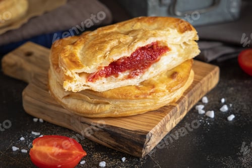 Preview: Rustico puff pastry from Lecce filled with stuffed with tomato, mozzarella and bechamel sauce