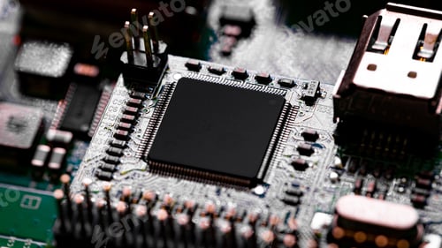 Preview: Close up shot of components and microchips on PC circuit board